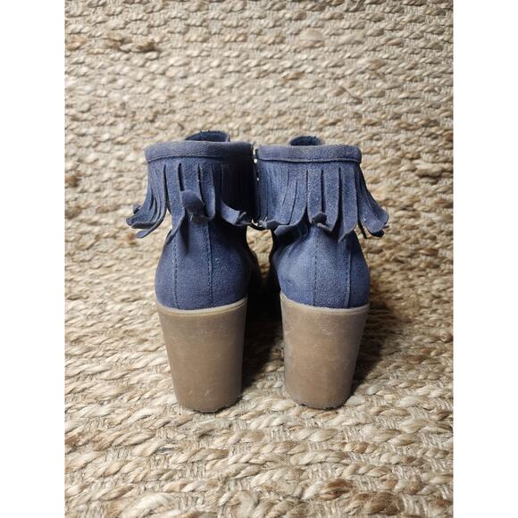 Rocket Dog Wedge Booties Blue Suede Moccasin Fringe Women's 8 - Picture 8 of 12